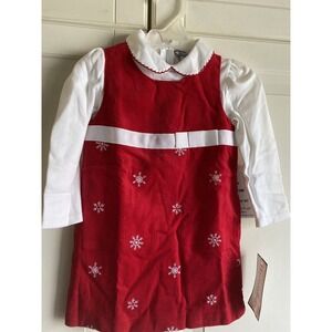 Hartstrings Dress‎ Girls 12 Month Red Corduroy Snowflake Jumper and Top New